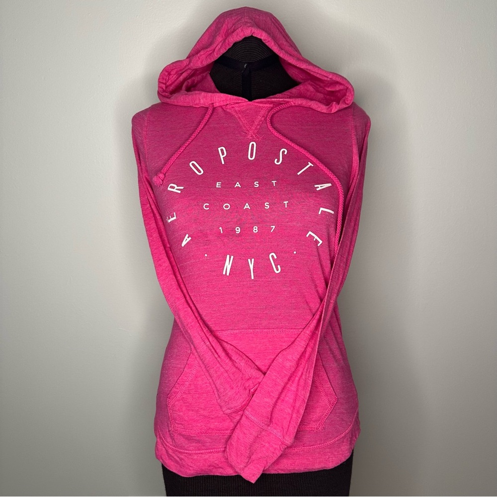 Vintage Women’s Pink Aeropostale Long Sleeve Hooded Shirt Sz S